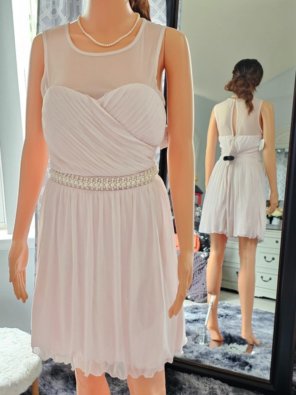 Speechless Blush Illusion Pleated Chiffon Cocktail Dress, Size 6 NWT